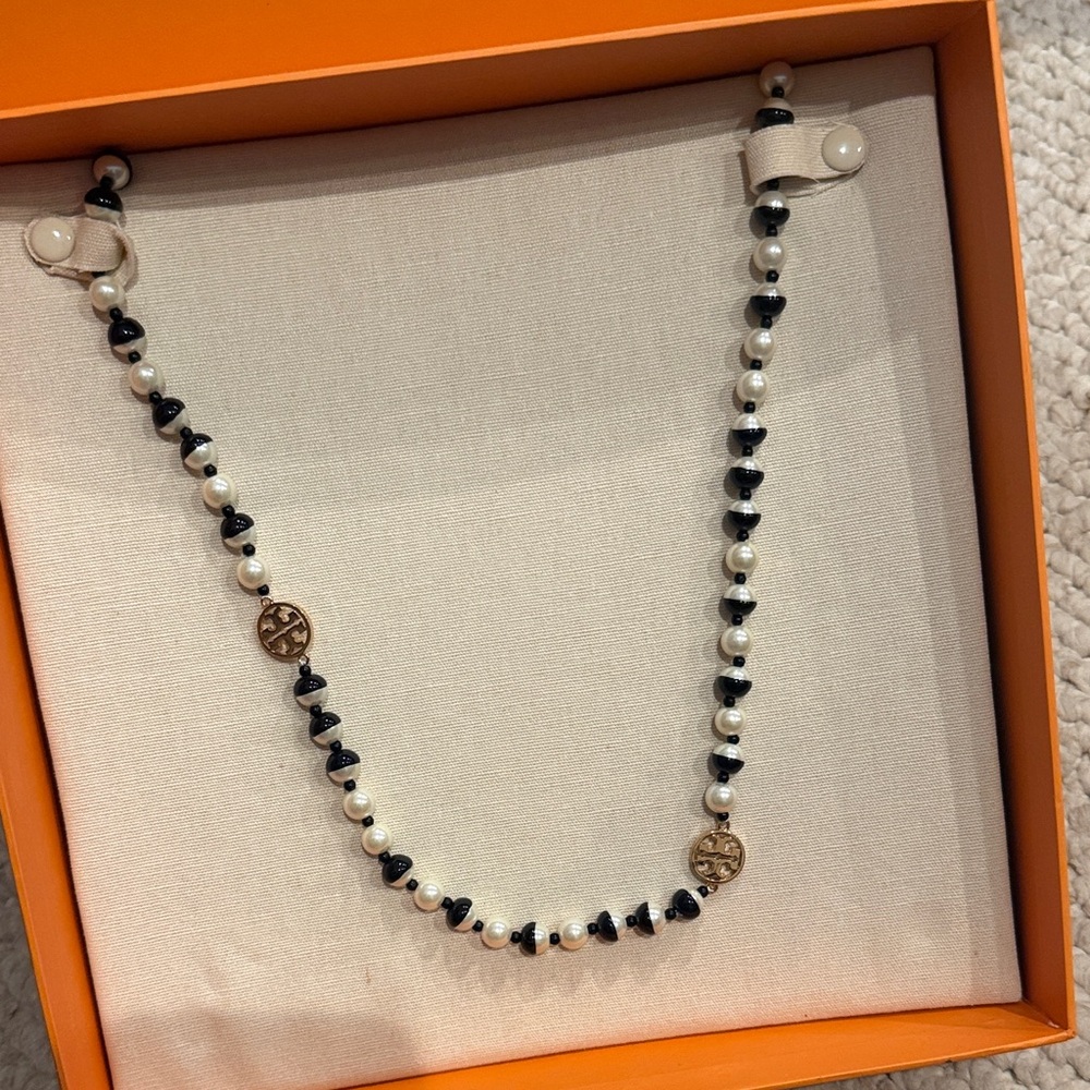 Tory Burch Black and Cream Beaded Necklace